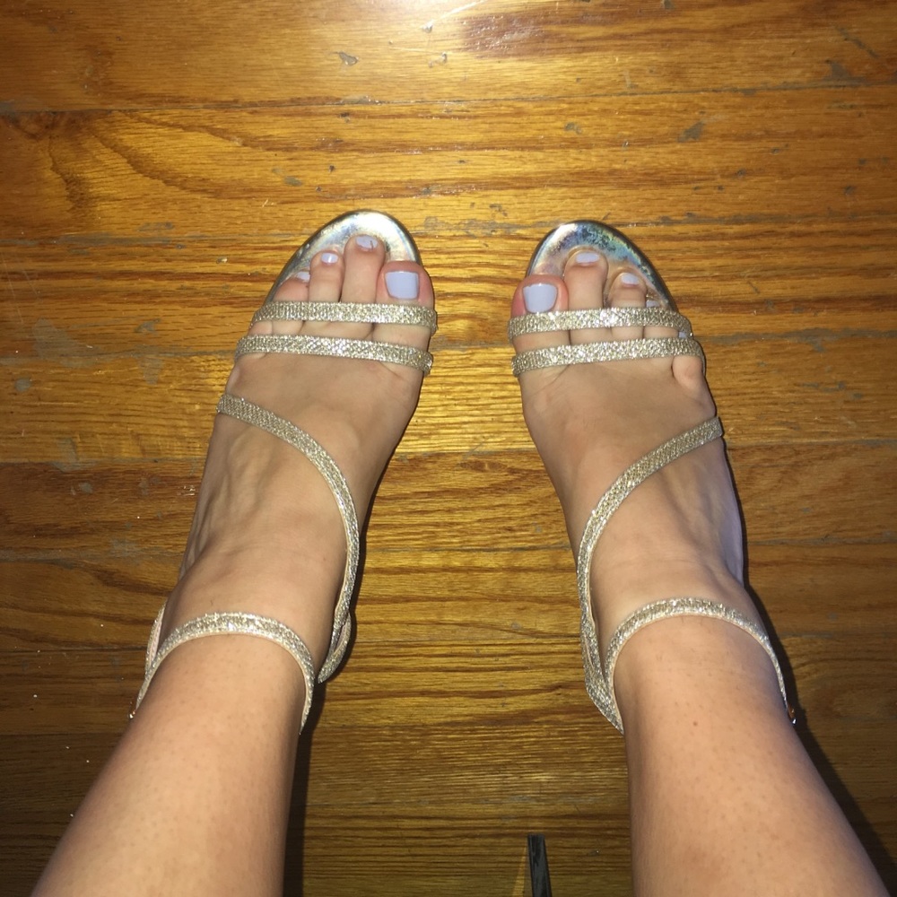 Thin heeled, sparkly, strapy heels!
